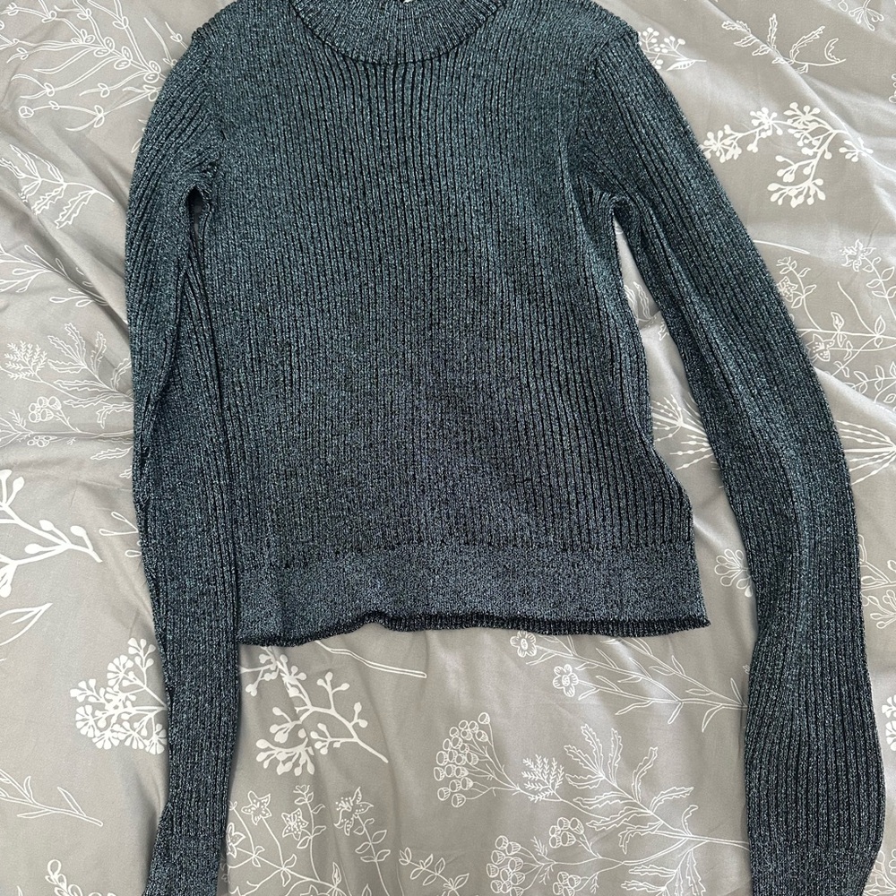 Blue and black glittery Ribbed Crew Neck Sweater
